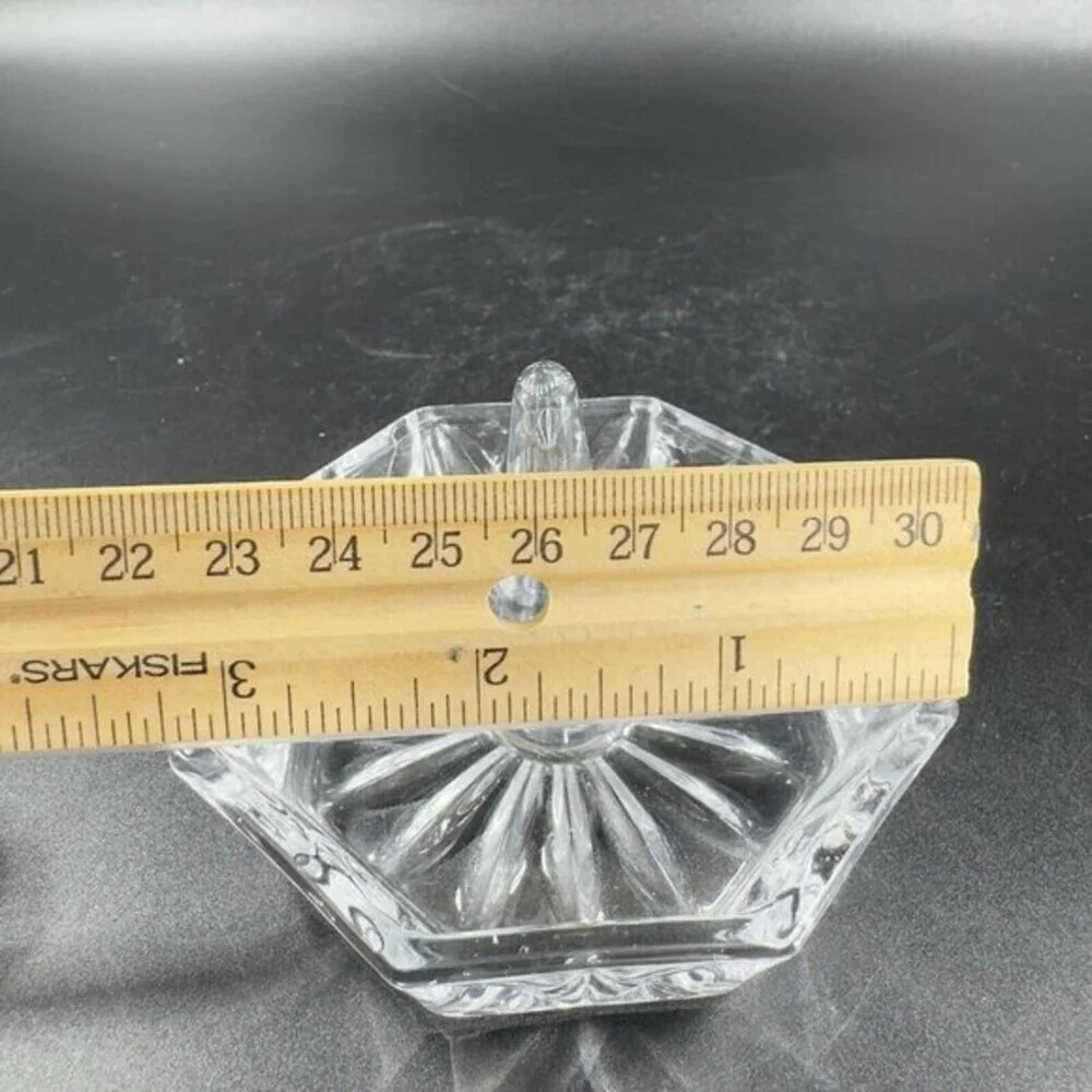 Vintage Bohemian Clear Crystal Glass Trinket Dish Ring Holder‎ Czech Glassware